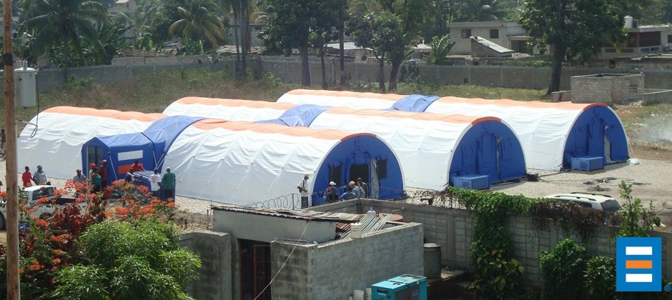 A BLU-MED Mobile Field Hospital deployed to Haiti in 2010 to treat patients after a massive earthquake.