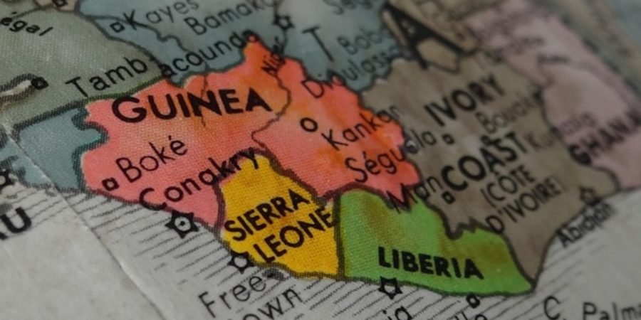 A map closely showing Liberia, Sierra Leone, and Guinea