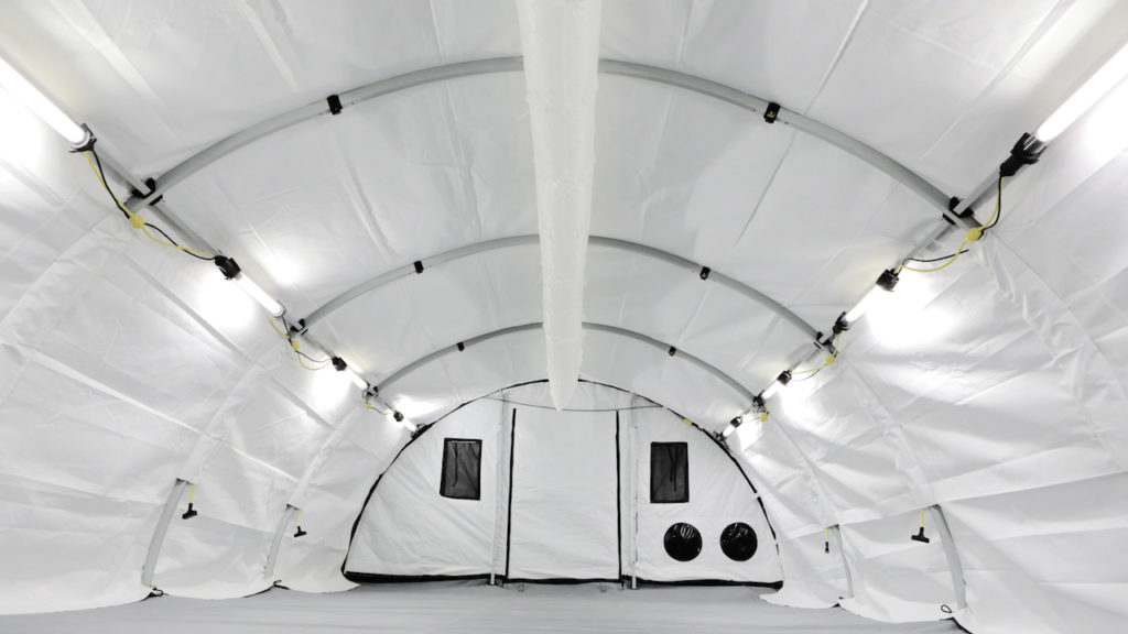 Interior of a BLU-MED EXT Medical Trailer System medical shelter