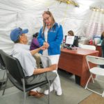 patient cared for in deployable medical shelter