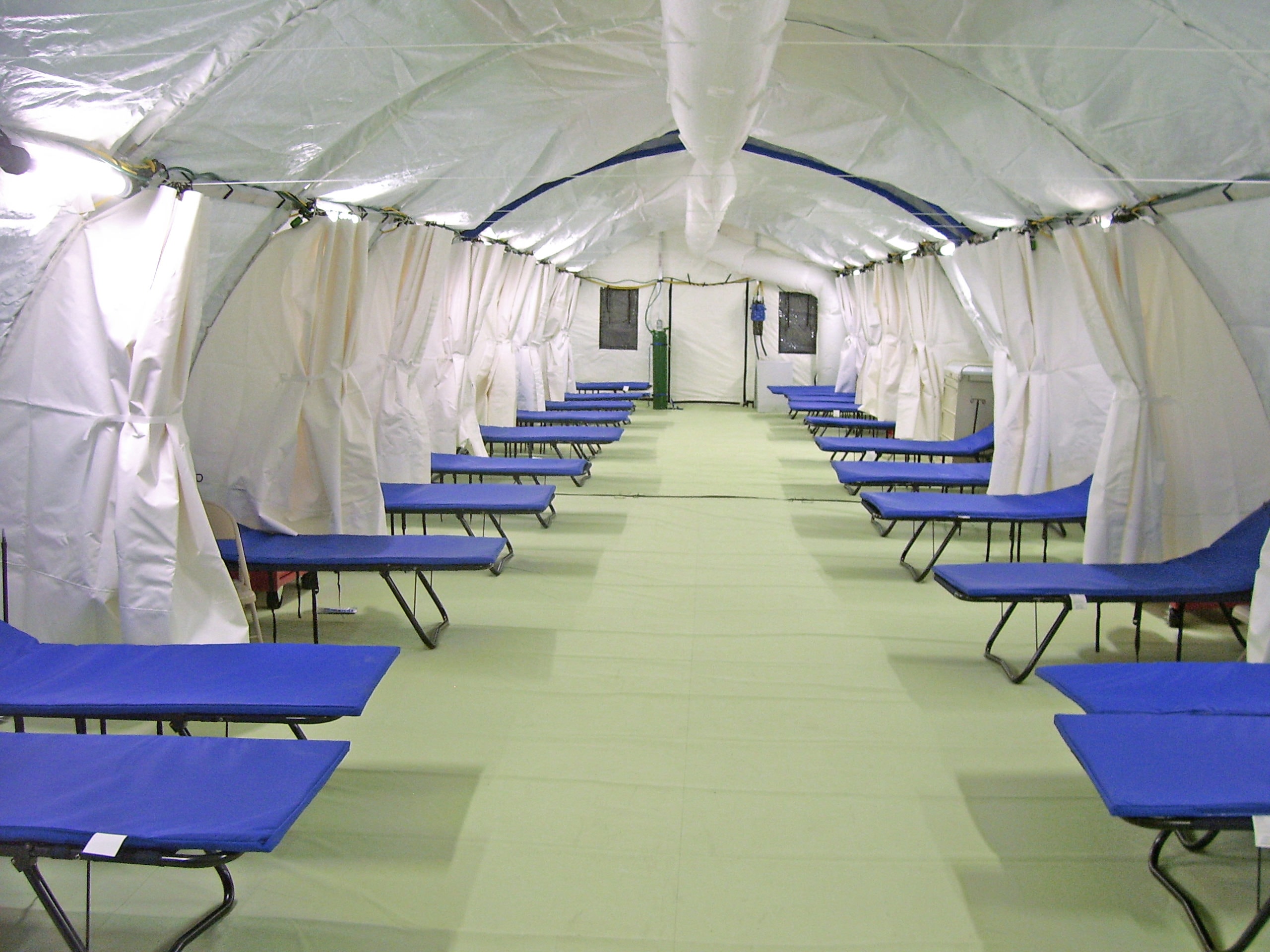Interior of Blu Med's Level III Field Hospital with beds inside
