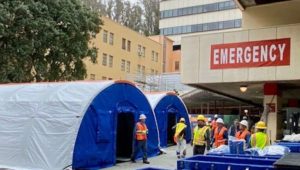 BLU-MED Medical Isolation Shelter outside UCFS Hospital in San Francisco.
