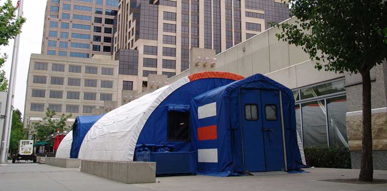 BLU-MED shelters for hospital surge capacity exterior building