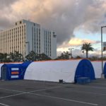 BLU-MED field hospital set up in a parking lot