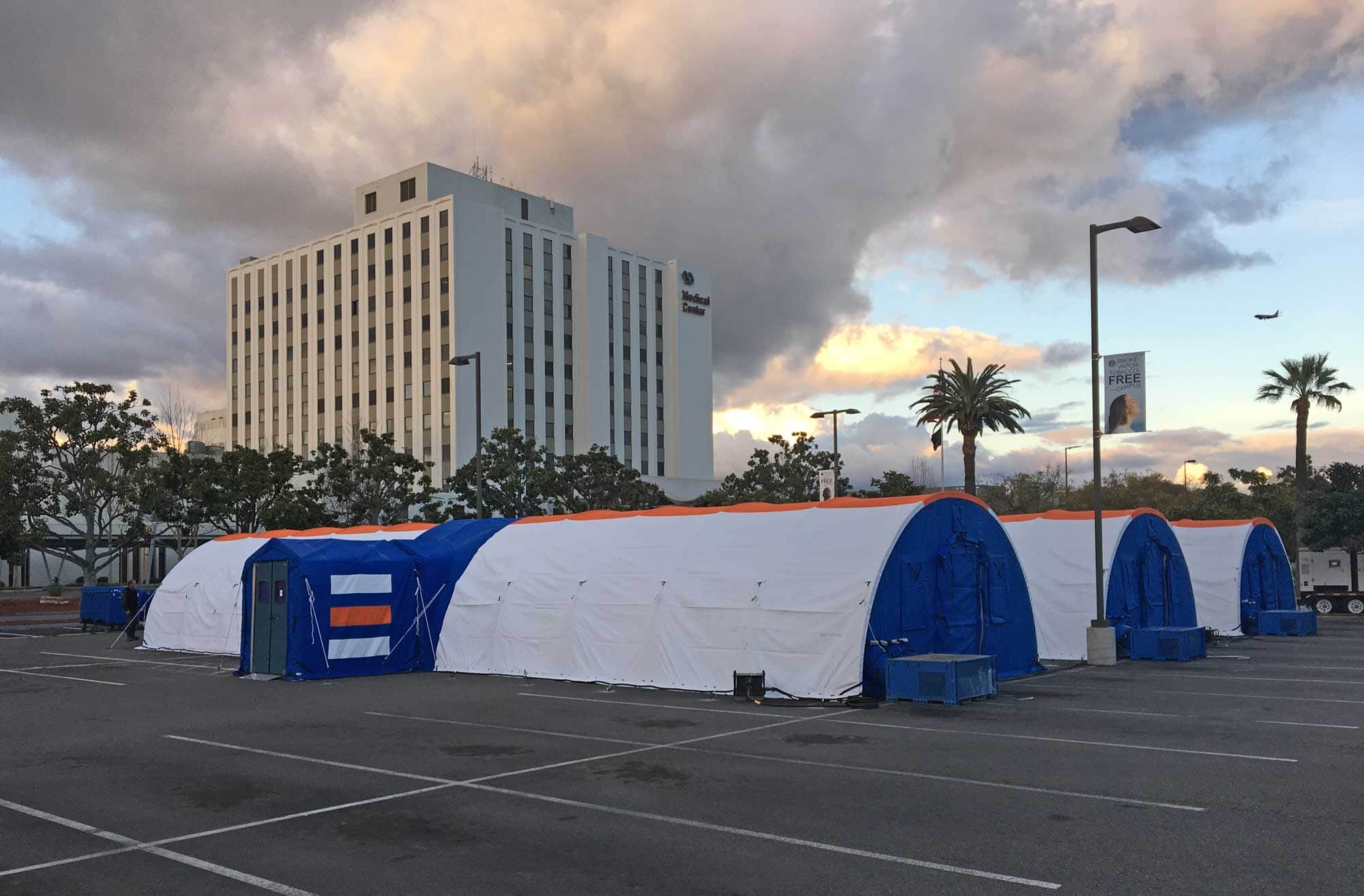 BLU-MED field hospital set up in a parking lot