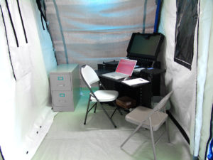 Consultation area inside a BLU-MED fabric field hospital