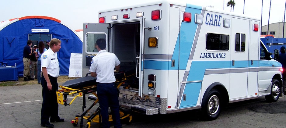 An ambulance outside the Blu-Med expansion building