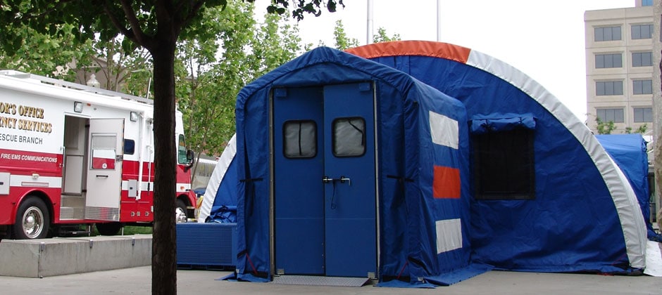 Exterior of a BLU-MED Hospital Surge expansion