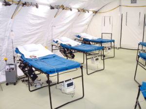 Interior of a BLU-MED hospital surge intensive care unit (ICU).