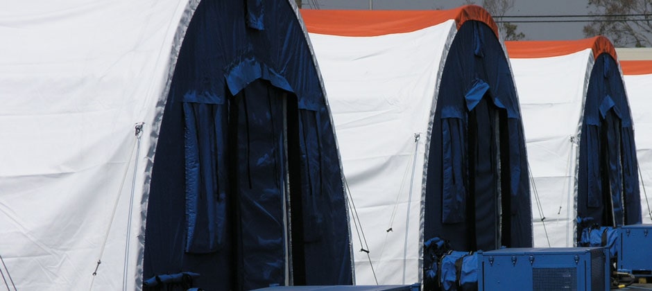 BLU-MED medical shelters with environmental control units were used to treat patients in Mississippi in the wake of Hurricane Katrina.