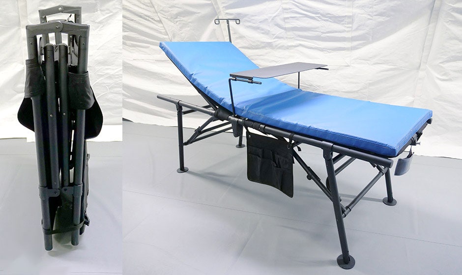 BLU-MED’s Portable Ward Beds for Mobile Hospitals folded and unfolded